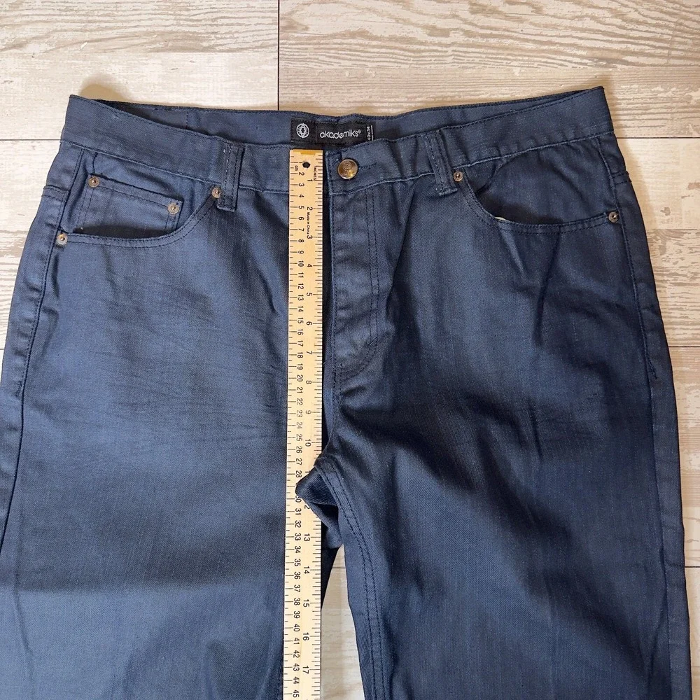 Akademiks Jeans Mens 40x34 Navy Denim Flat Front Straight Leg Hipster Black Tab